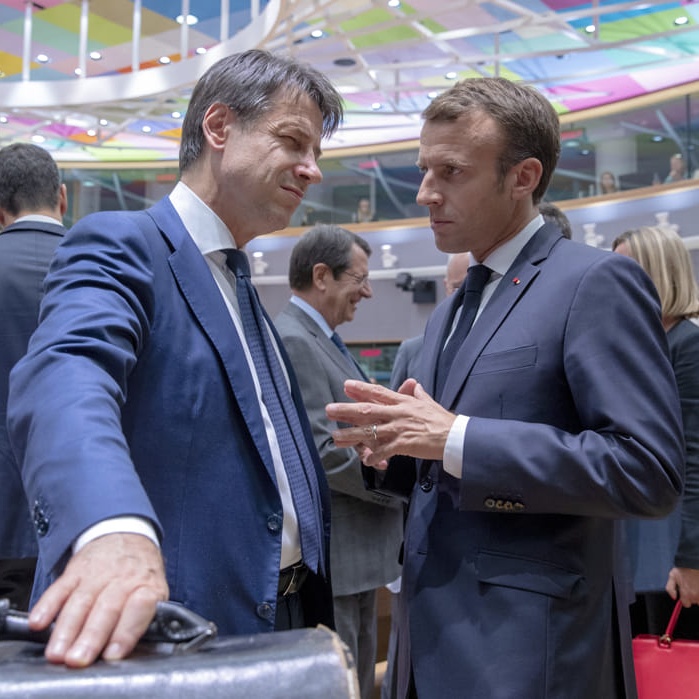 Bruxelles, bilaterale Conte - Macron a lato del consiglio europeo