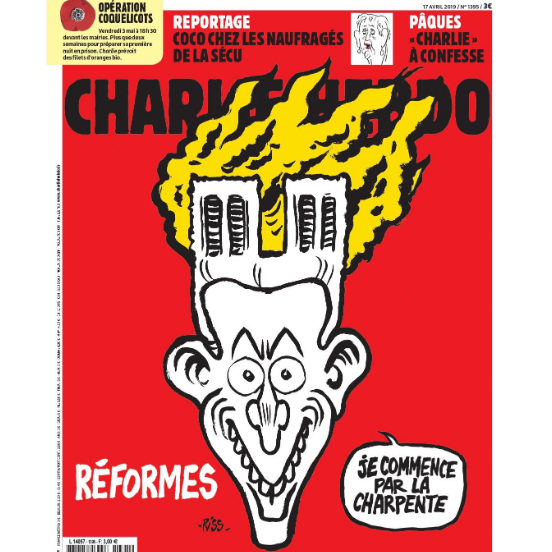 Incendio Notre Dame, la vignetta di Charlie Hebdo