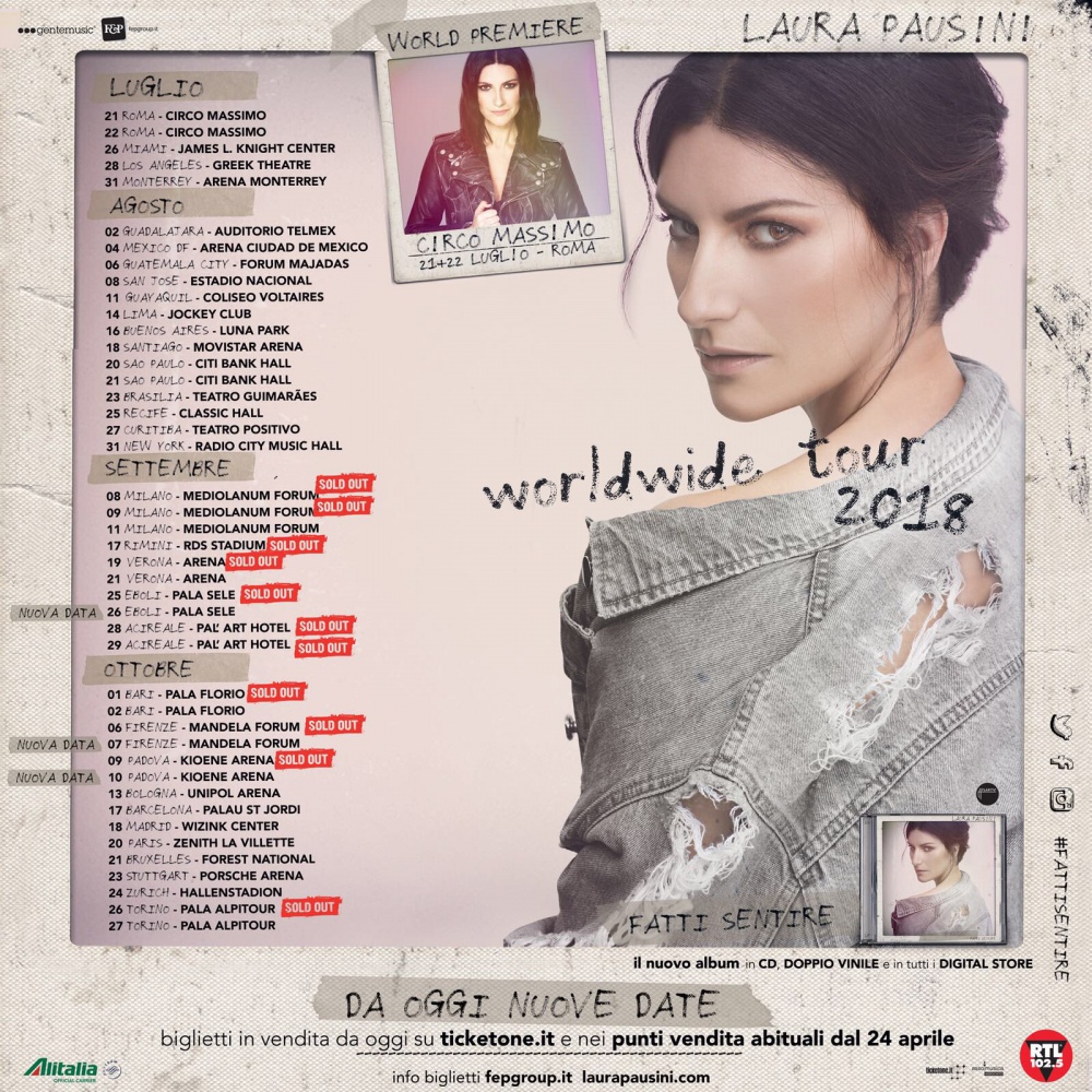 Laura Pausini, boom per il tour 2018, tre nuove date - RTL 102.5