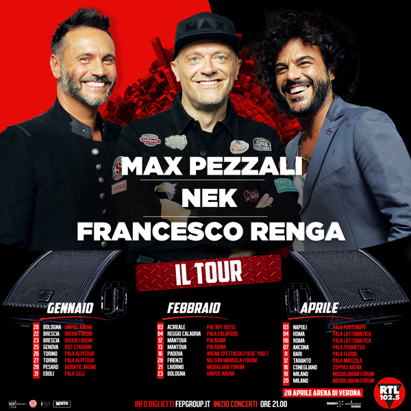 Max, Nek, Renga Il Tour a Napoli rimandato al 3 aprile