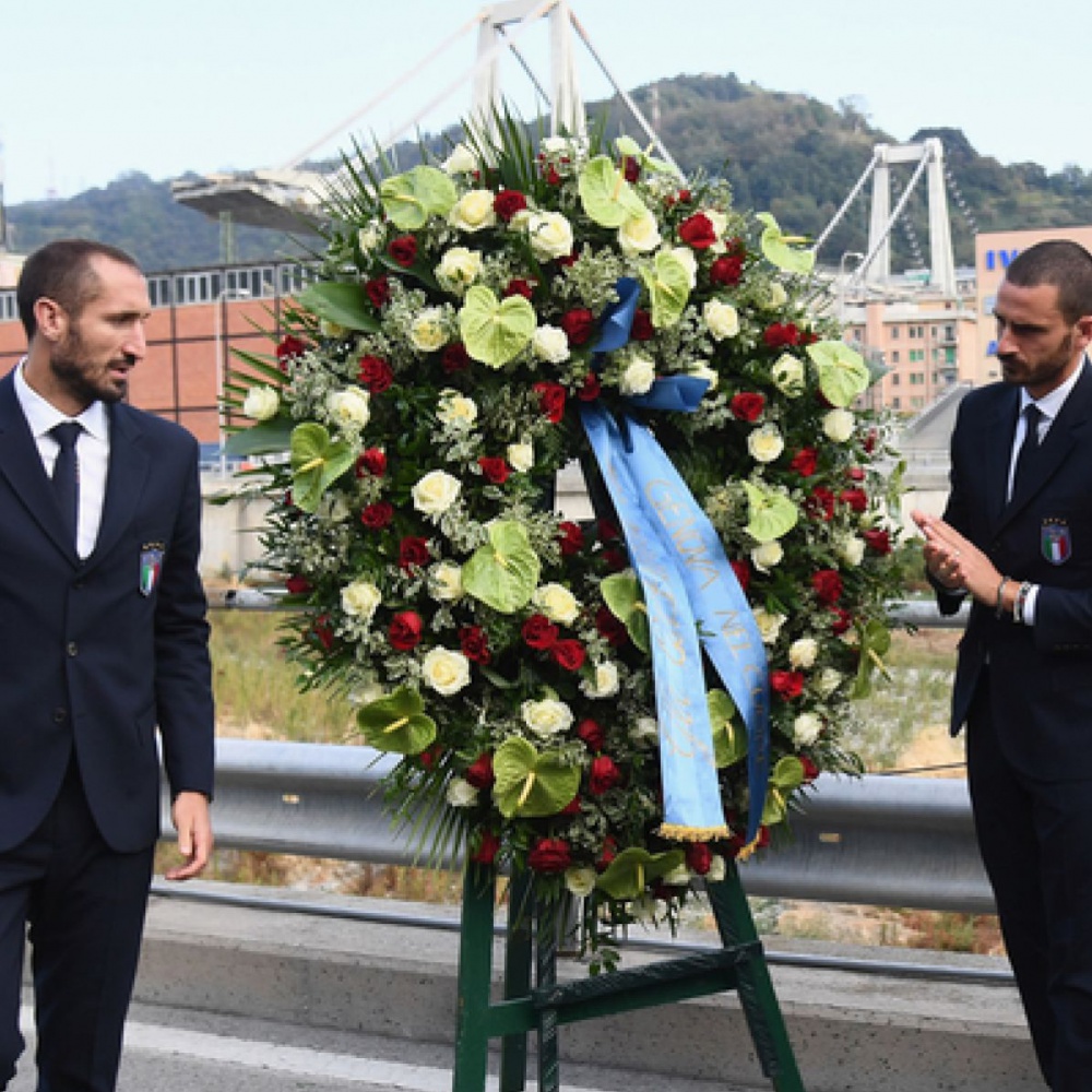 Nazionale a Genova, gli azzurri in visita al ponte Morandi