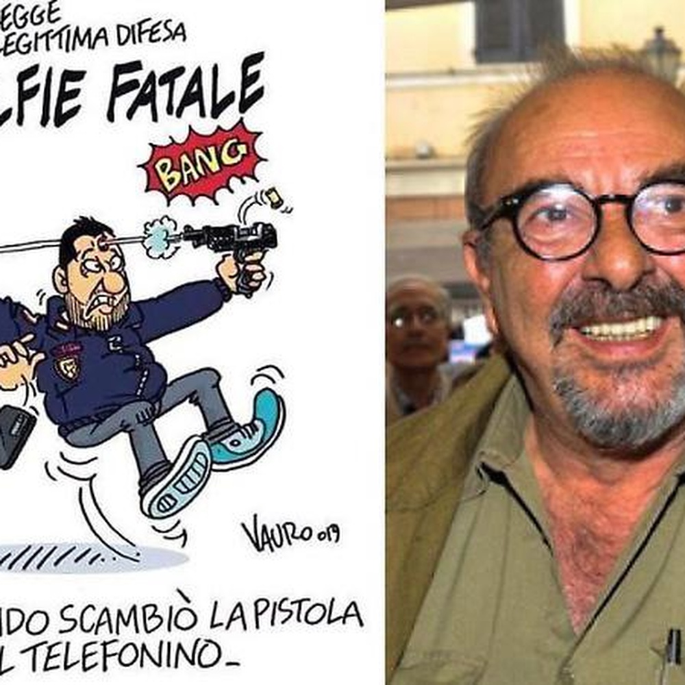 Polemica Vauro-Salvini per vignetta in cui il ministro si spara