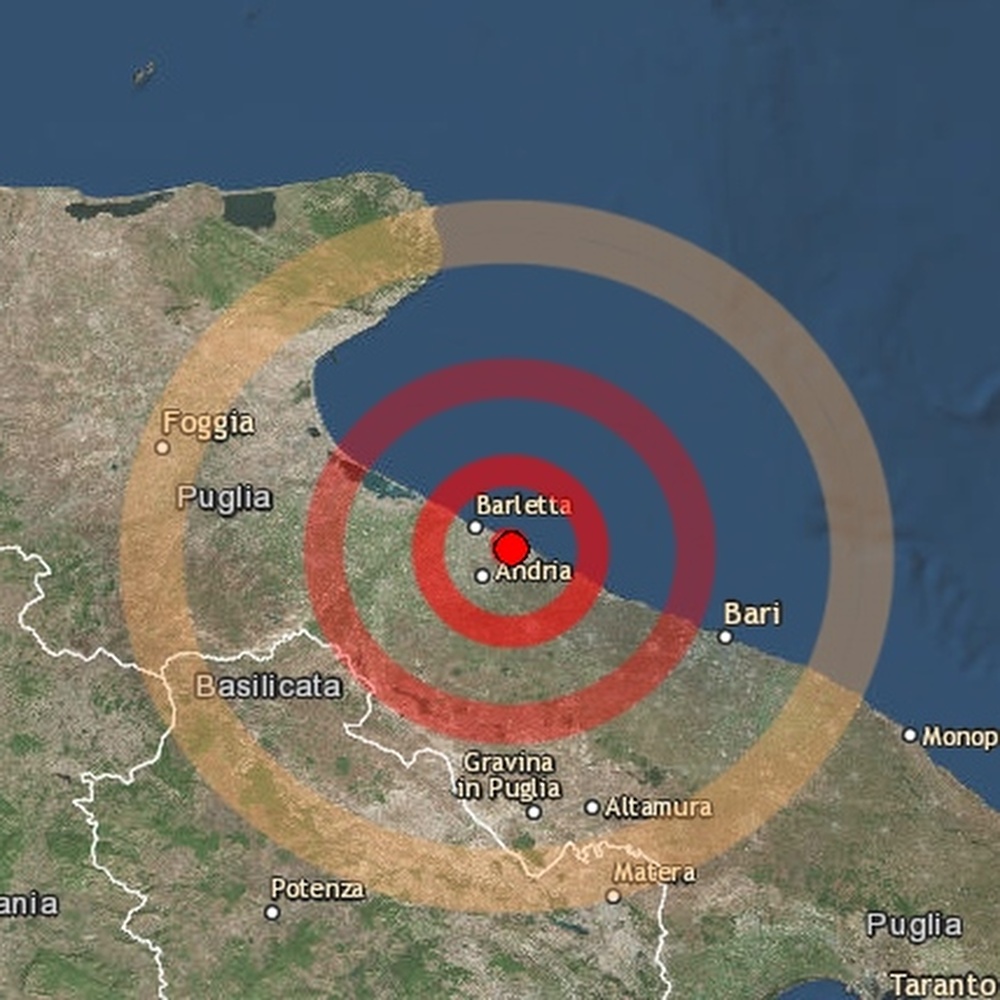 Scossa magnitudo 3.9 in Puglia, 34 km di profondità