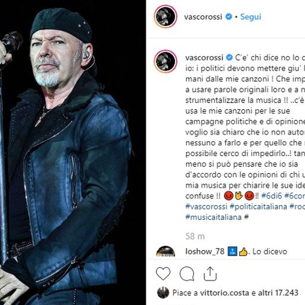 Vasco Rossi, i politici mettano giù le mani dalle mie canzoni