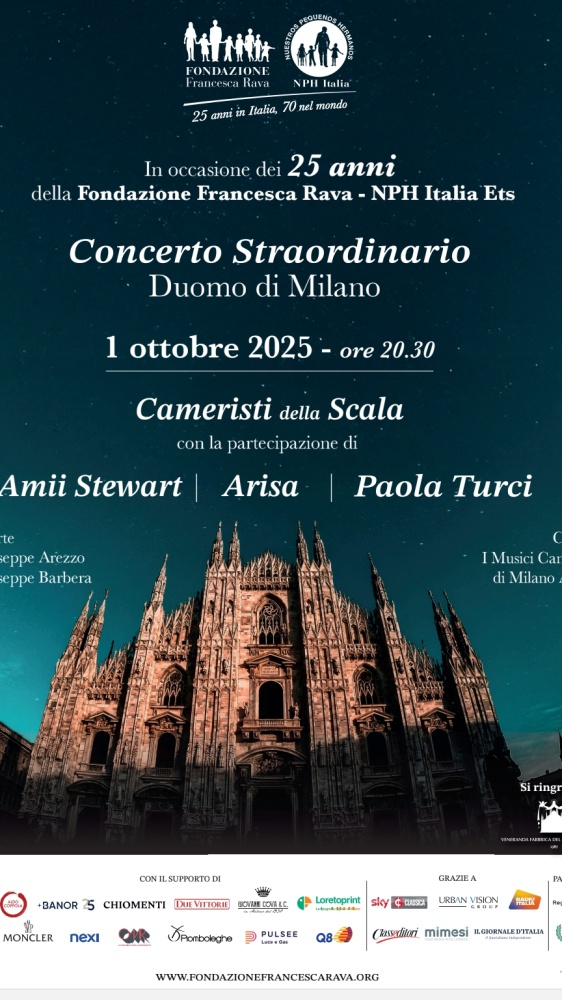 Concerto straordinario nel Duomo di Milano per i 25 anni della Fondazione Francesca Rava: tra le ospiti, Arisa e Paola Turci