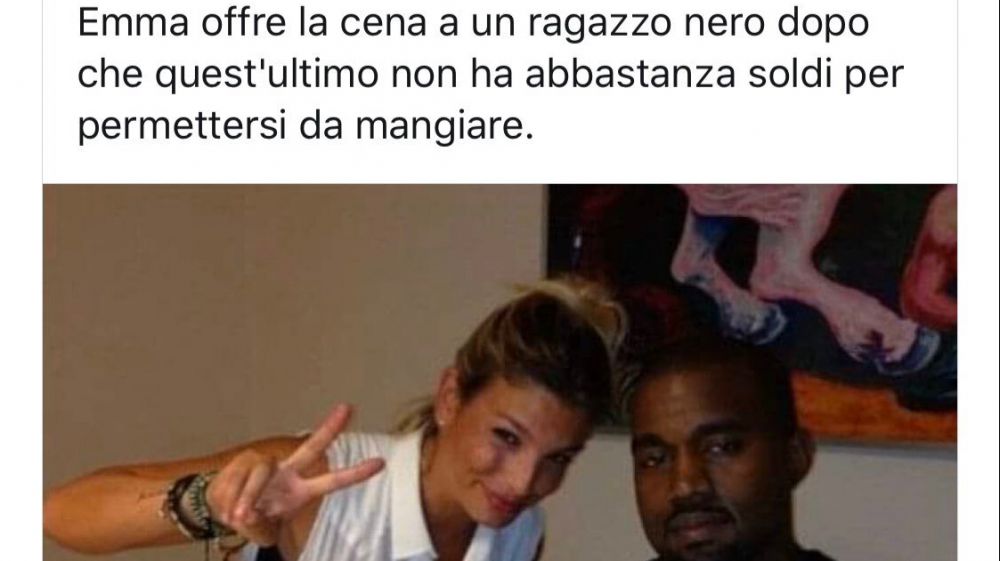 Emma Marrone insultata per aver offerto una cena ad un ragazzo di colore, ma è una foto con Kanye West