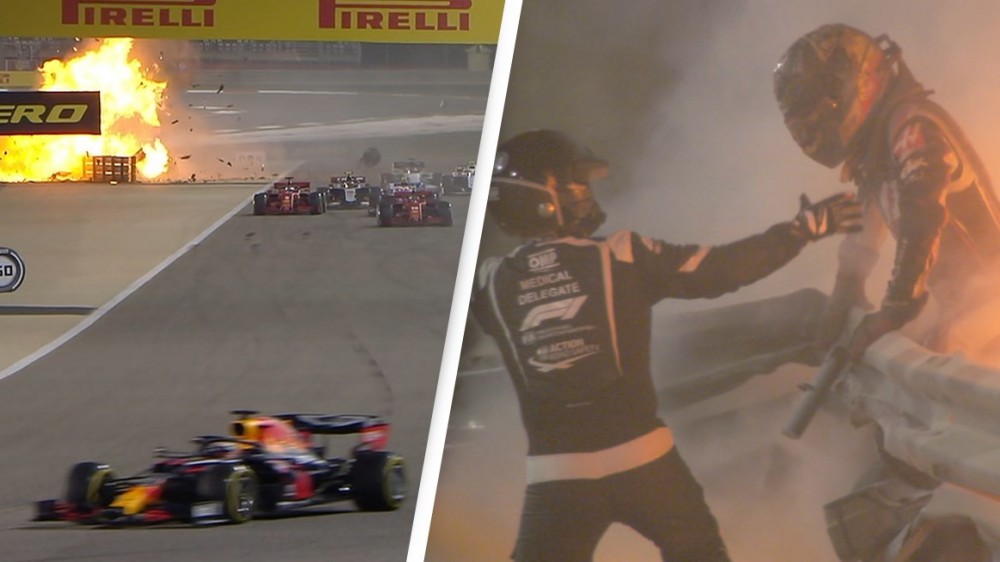 F1, Gp Bahrain, Grosjean miracolato esce illeso da un terribile incidente, Hamilton vince davanti alle due Red Bull