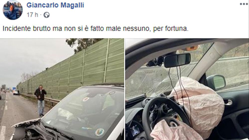 Incidente per Giancarlo Magalli, auto distrutta, il conduttore è illeso