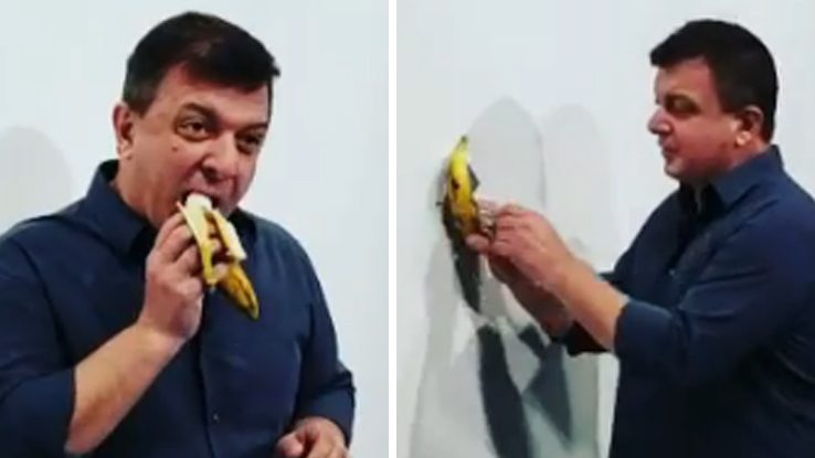 La banana di Cattelan da 120mila dollari mangiata da un altro artista