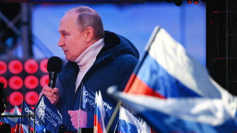 Mosca, Putin parla alla nazione dallo stadio di Mosca in occasione dell’ottavo anniversario dell’annessione della Crimea alla Russia