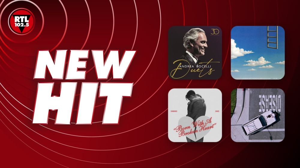 New Hit di RTL 102.5: da oggi in alta rotazione “Rimani Qui” di Andrea Bocelli feat. Elisa, “Posti Vuoti” di Coma_Cose, “Born With A Broken Heart” di Damiano David e “Disease” di Lady Gaga