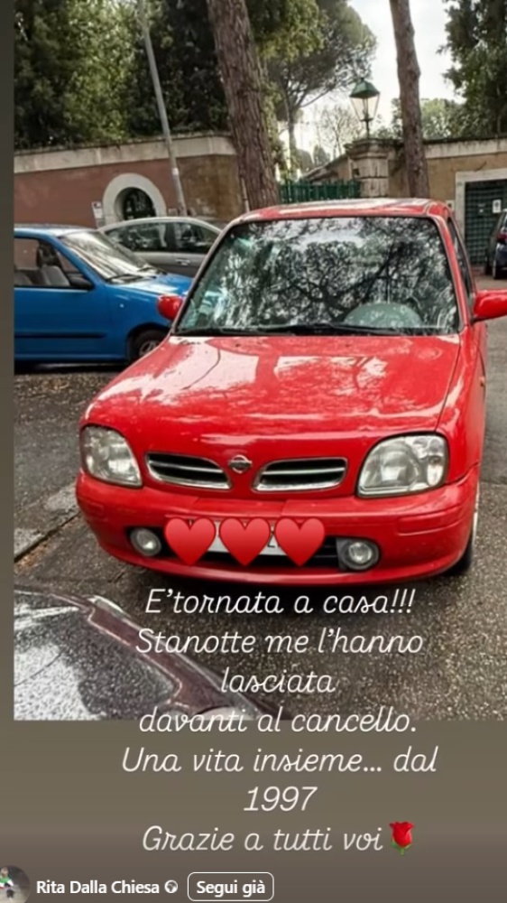 Rita Dalla Chiesa, i ladri le riportano sotto casa l'auto rubata