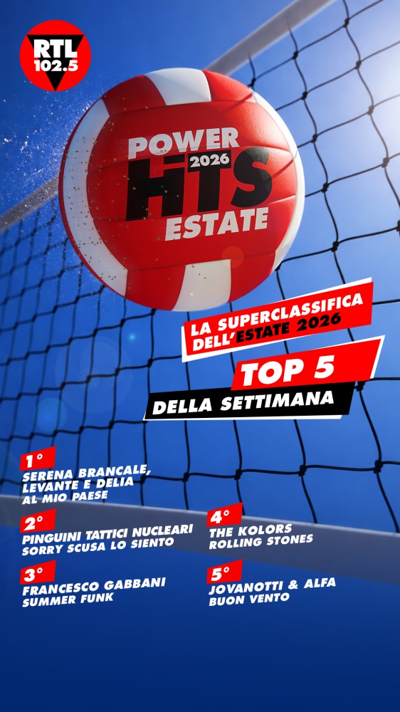 RTL 102.5 POWER HITS ESTATE 2026: “AL MIO PAESE” di Serena Brancale, Levante e Delia è in testa alla classifica della prima settimana