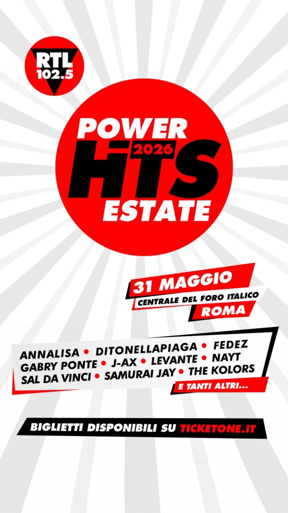 RTL 102.5 Power Hits Estate 2026: Annalisa, Ditonellapiaga, Fedez, Gabry Ponte, J-Ax, Levante, Nayt, Sal Da Vinci, Samurai Jay e The Kolors tra i primi nomi annunciati