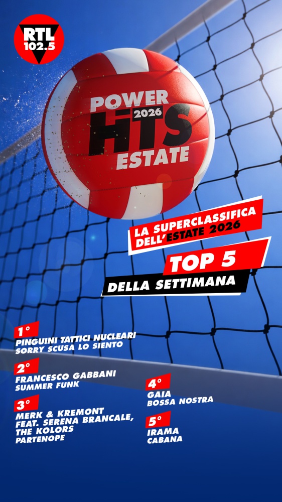 RTL 102.5 POWER HITS ESTATE 2026: “Sorry Scusa Lo Siento” di Pinguini Tattici Nucleari è in testa alla classifica della quinta settimana