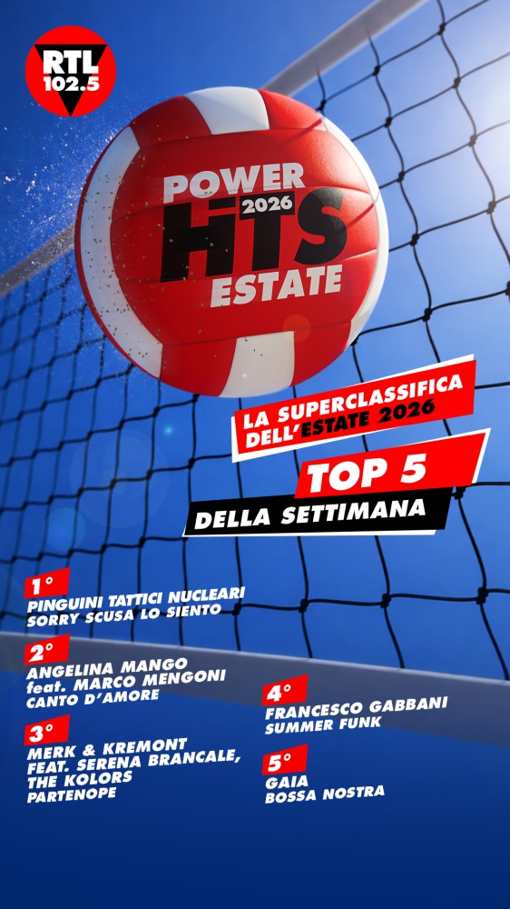 RTL 102.5 POWER HITS ESTATE 2026: “Sorry Scusa Lo Siento” di Pinguini Tattici Nucleari è in testa alla classifica della settima settimana