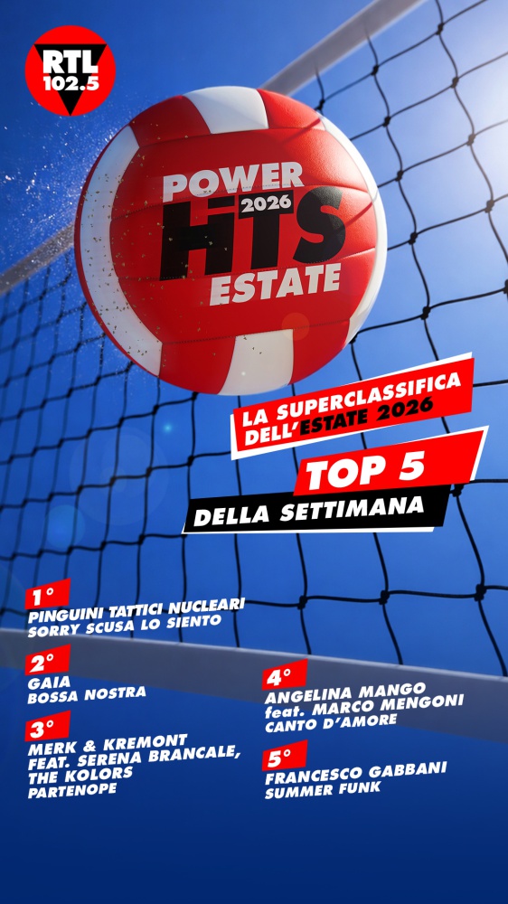 RTL 102.5 POWER HITS ESTATE 2026: “Sorry Scusa Lo Siento” di Pinguini Tattici Nucleari è in testa alla classifica della sesta settimana