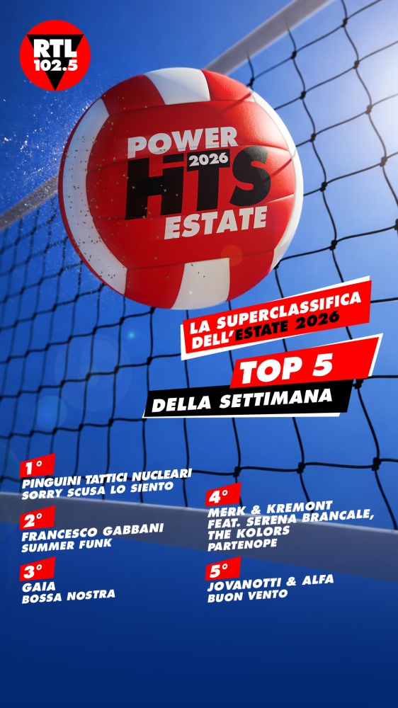 RTL 102.5 POWER HITS ESTATE 2026: “Sorry Scusa Lo Siento” di Pinguini Tattici Nucleari è in testa alla classifica della terza settimana