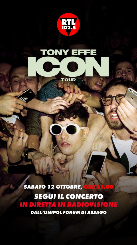 Tony Effe: Icon Tour, RTL 102.5 e Radio Zeta trasmetteranno il concerto in diretta in radiovisione, sabato 12 ottobre dall’Unipol Forum di Milano