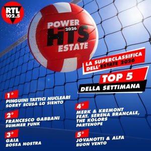 RTL 102.5 POWER HITS ESTATE 2026: “Sorry Scusa Lo Siento” di Pinguini Tattici Nucleari è in testa alla classifica della terza settimana RTL 102.5 POWER HITS ESTATE 2026: “Sorry Scusa Lo Siento” di Pinguini Tattici Nucleari è in testa alla classifica della terza settimana