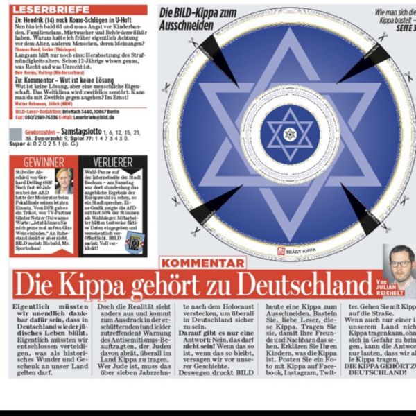 Germania, su Bild kippah da ritagliare, indossiamola tutti
