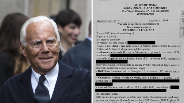 Eredità Armani: controllo del gruppo a Dell'Orco, nel Board anche Andrea e Silvana. Entro 5 anni la cessione