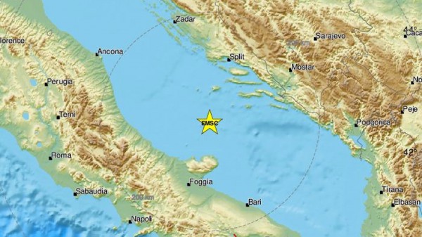 Forte scossa di terremoto in Adriatico, magnitudo 5,6; il sisma avvertito da Ancona a Foggia