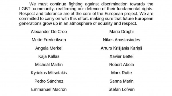 Lettera dei leader europei contro le discriminazioni Lgbti, Draghi e altri 15 Capi di Stato e di Governo firmano il testo