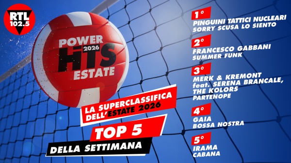 RTL 102.5 POWER HITS ESTATE 2026: “Sorry Scusa Lo Siento” di Pinguini Tattici Nucleari è in testa alla classifica della quinta settimana