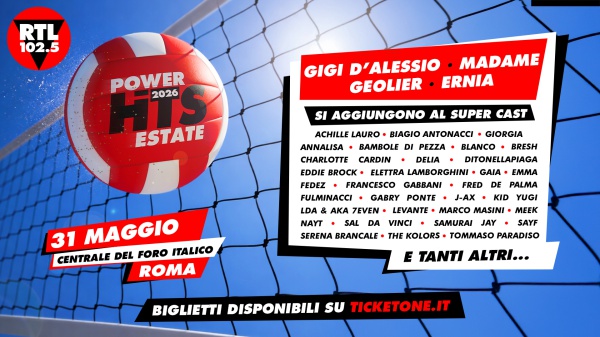 RTL 102.5 Power Hits Estate 2026, si aggiungono al super cast altri straordinari artisti: Gigi D’Alessio, Madame, Geolier, Ernia