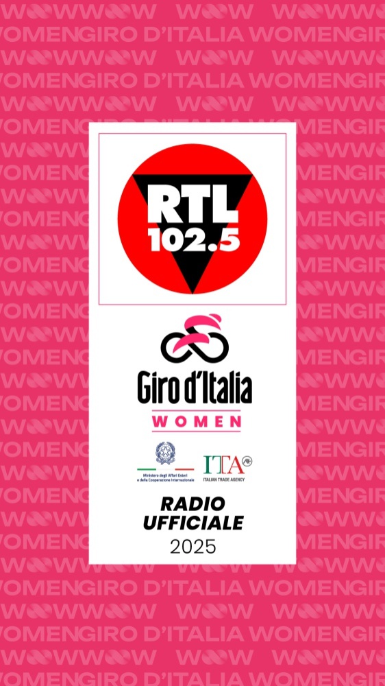 RTL 102.5 è la radio ufficiale del Giro d'Italia Women 2025, dal 6 al 13 luglio con partenza da Bergamo e arrivo a Imola - RTL 102.5 regala ai suoi ascoltatori la possibilità di assistere alla partenza e all’arrivo di ogni tappa del Giro d’Italia Women 2025