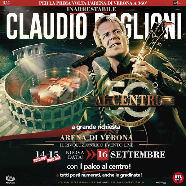 Claudio Baglioni, due sold out a Verona e aggiunge una data