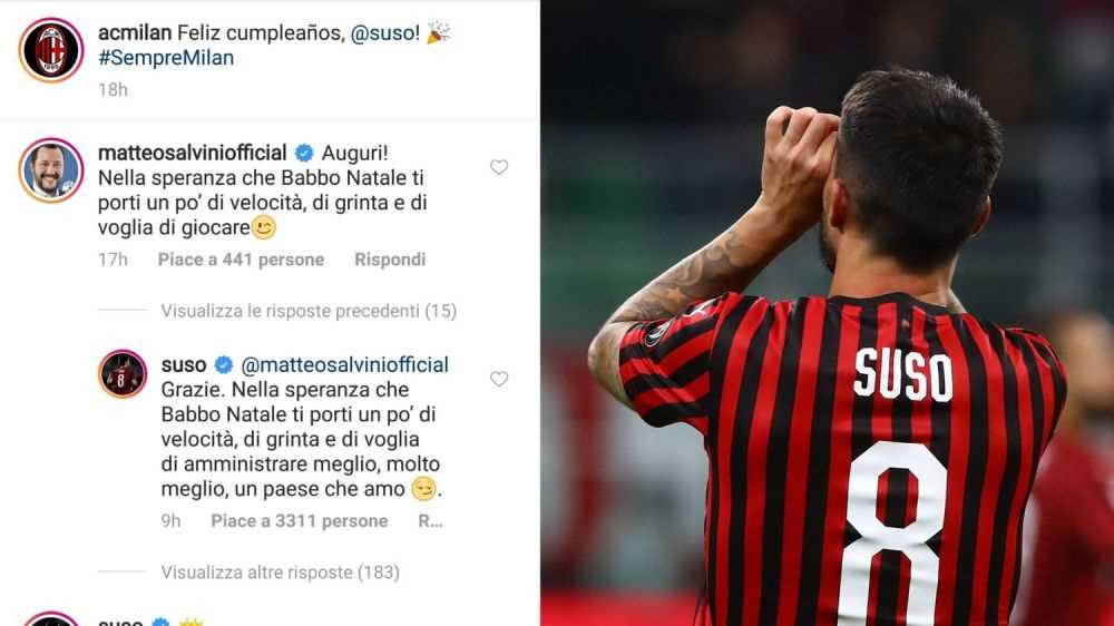 Milan, Salvini contro Suso, botta e risposta sui social